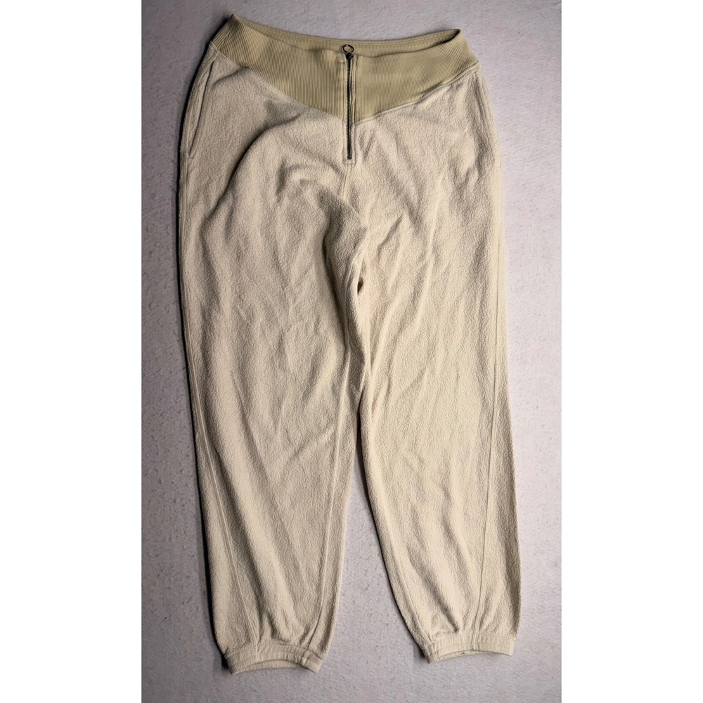 Aerie Sherpa Fleece Joggers Cream Oatmeal Zip Waist Lounge Pants Womens L